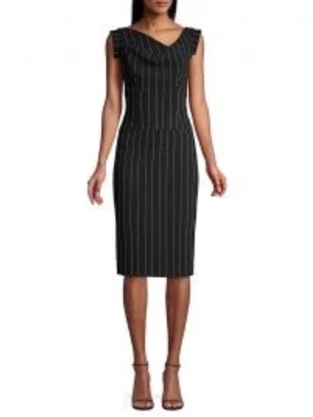 Black Halo Jackie O Sheath midi Dress pinstripe pattern